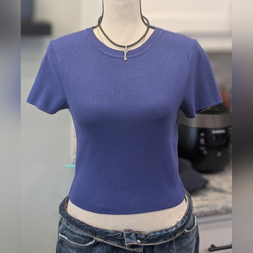 Zara Purple Crop Short Sleeve Sweater